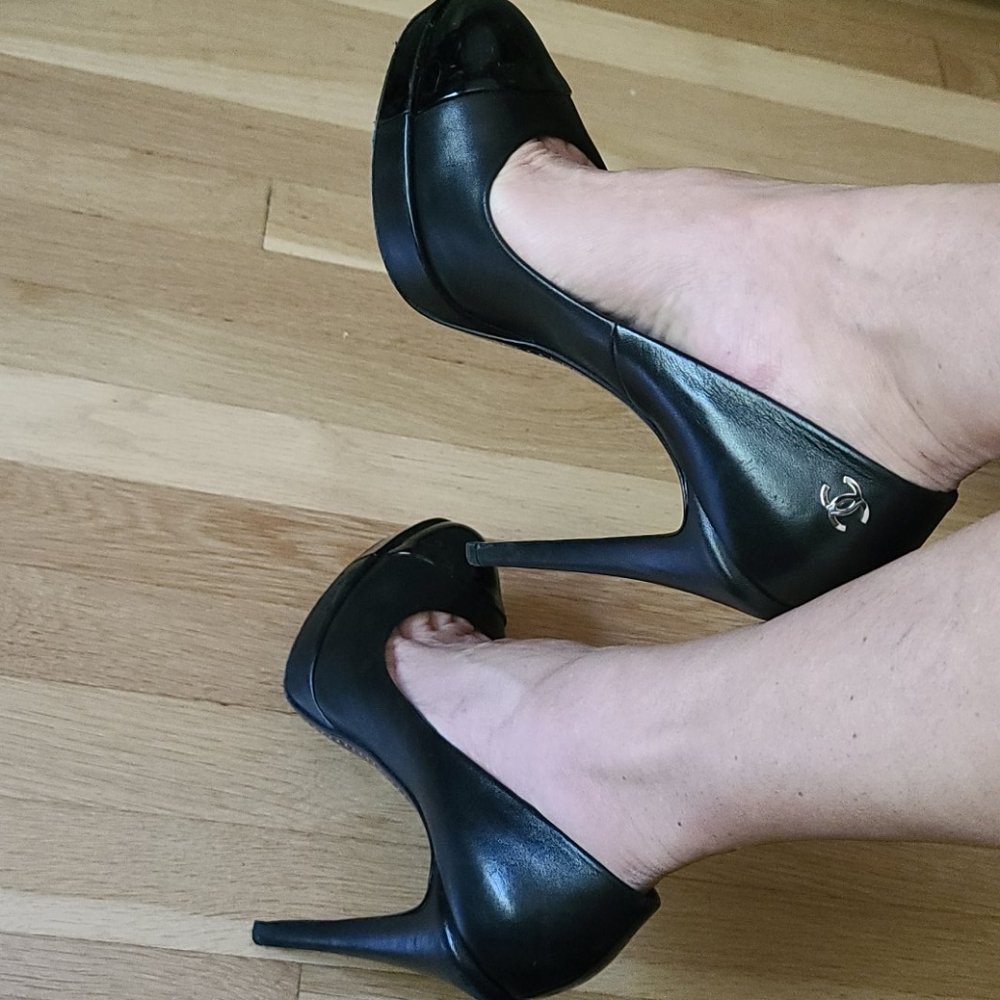 CHANEL Black Leather Platform Stiletto Heels